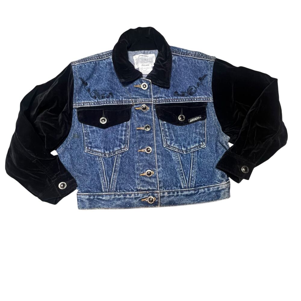 Vintage Jordache Girl Denim & Velvet Jacket Embroidered Western Style size small